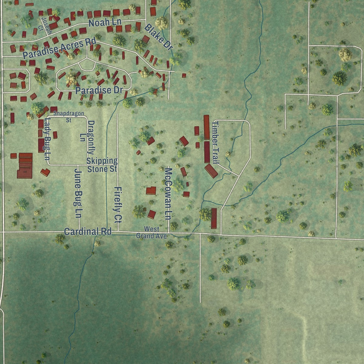 Second close-up of the map of Cambria, Illinois print showing more streets and buildings