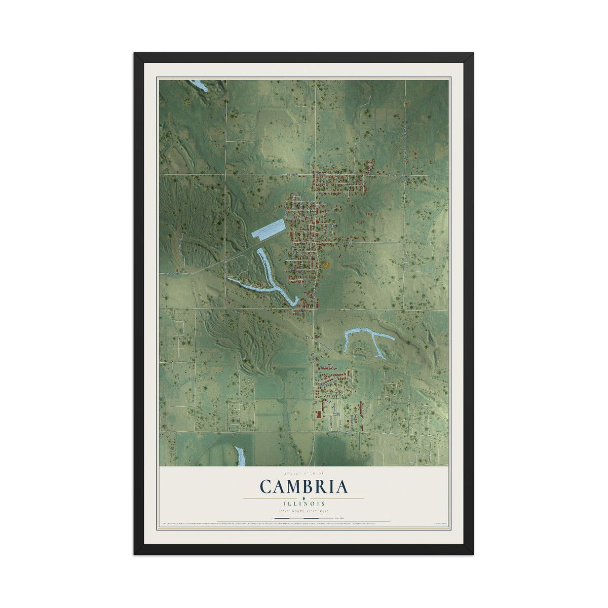 Map of Cambria, Illinois, 12 x 18 inch print in a black wood frame