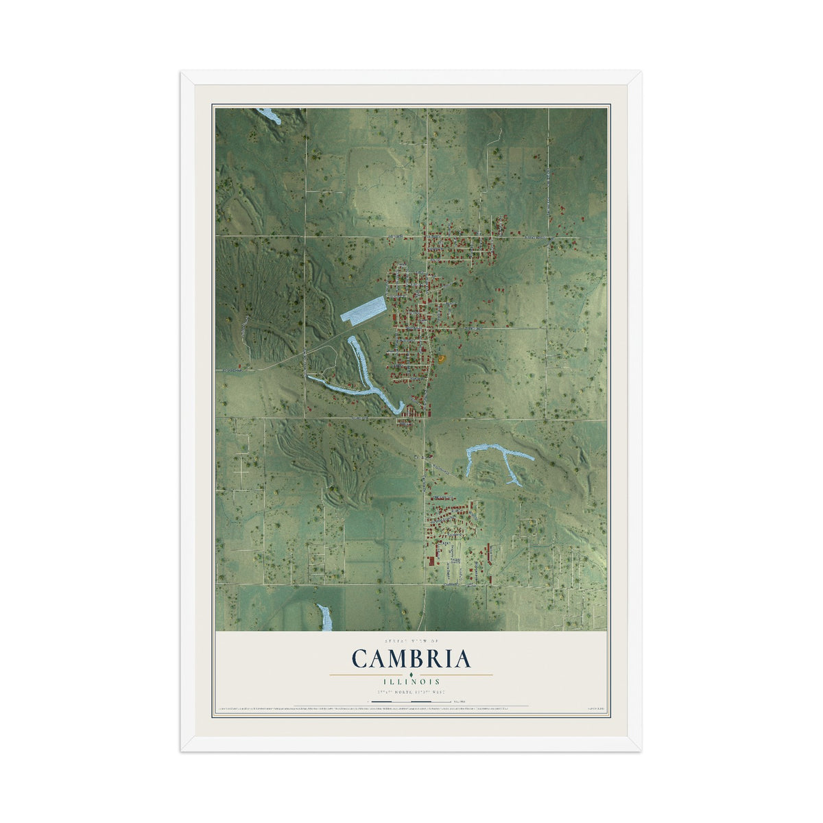 Map of Cambria, Illinois, 12 x 18 inch print in a white wood frame