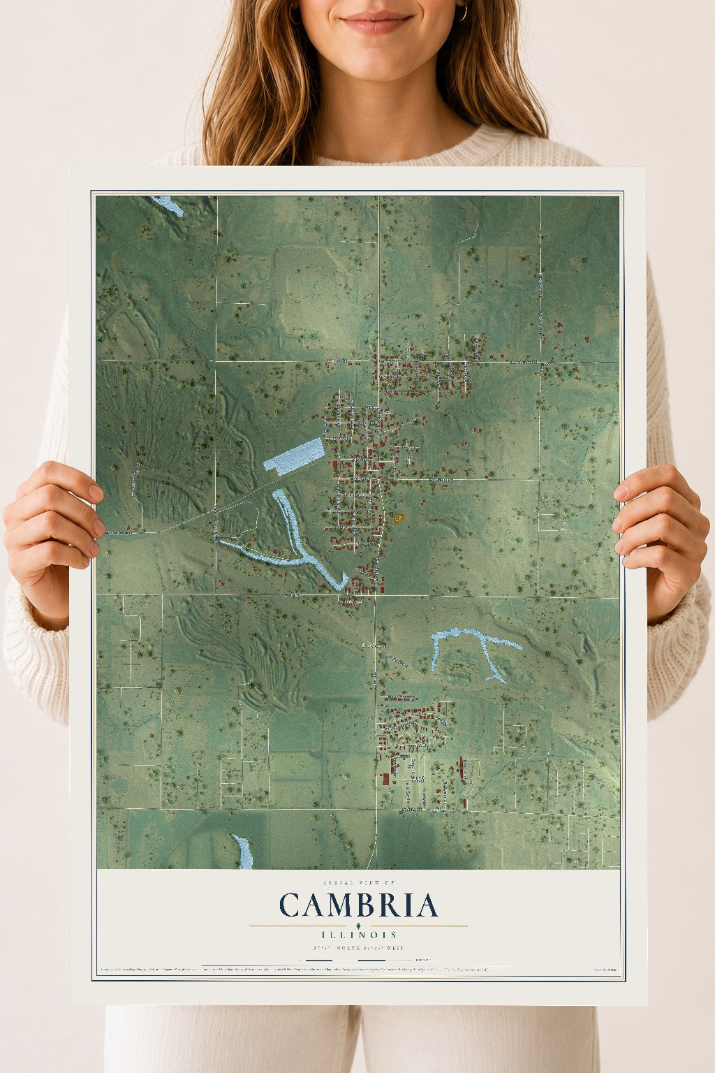 Map of Cambria, Illinois, 18 x 24 inch unframed archival matte print