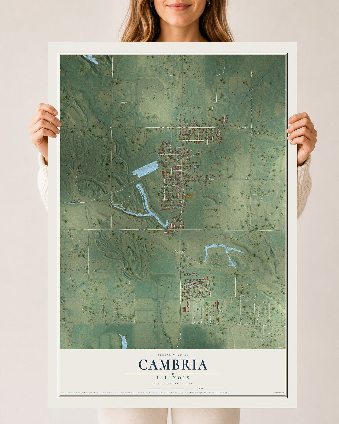 Map of Cambria, Illinois, 24 x 36 inch unframed archival matte print