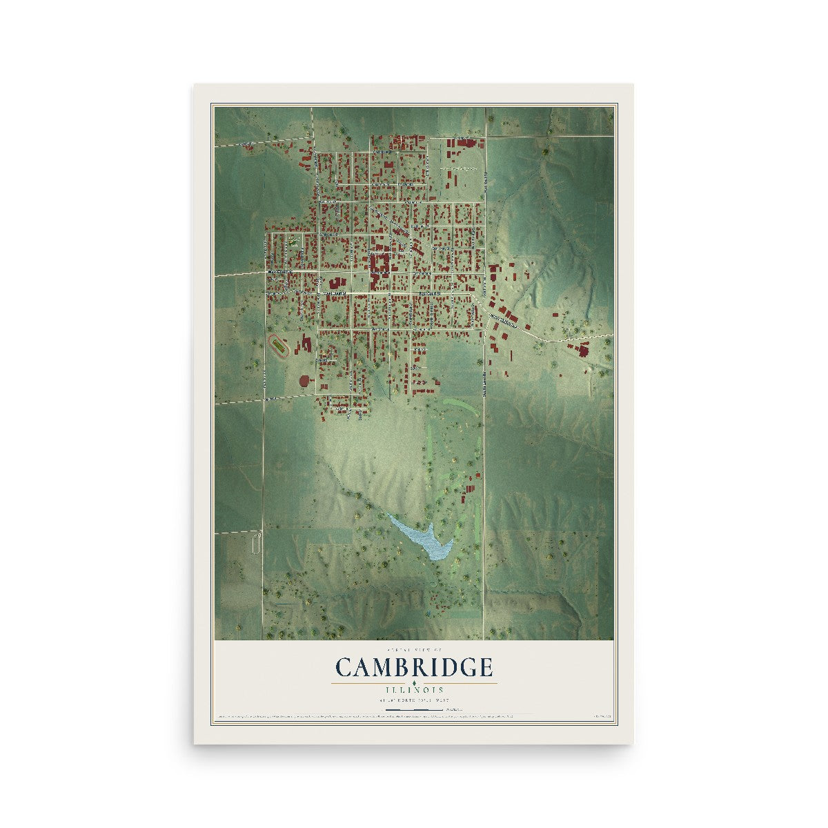 Map of Cambridge, Illinois, 12 x 18 inch unframed archival matte print