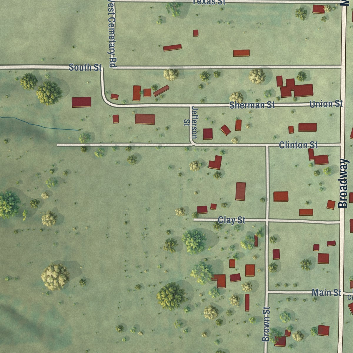 Close-up of the map of Camden, Illinois print showing street and building detail