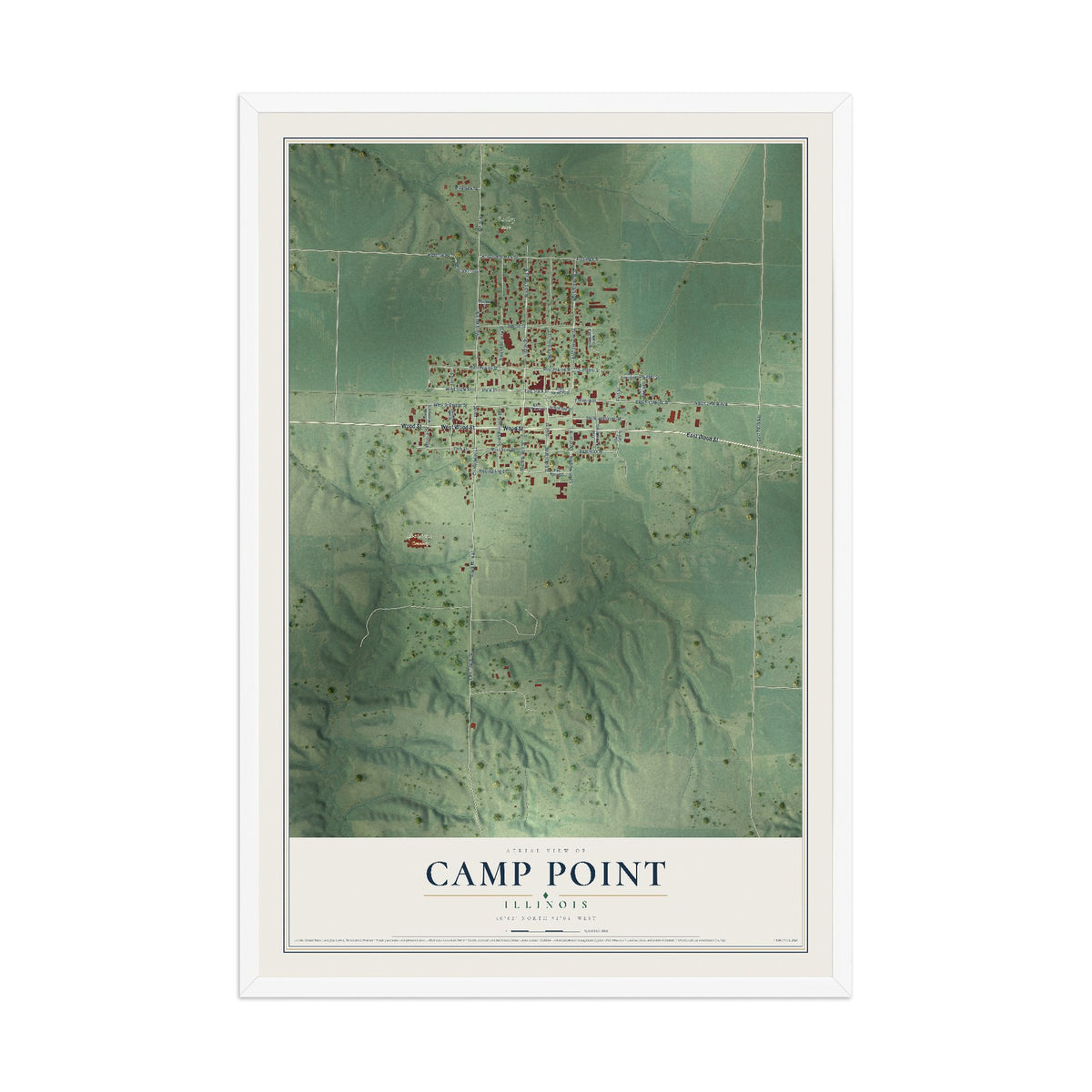 Map of Camp Point, Illinois, 12 x 18 inch print in a white wood frame
