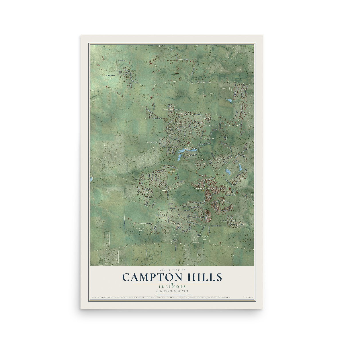 Map of Campton Hills, Illinois, 12 x 18 inch unframed archival matte print