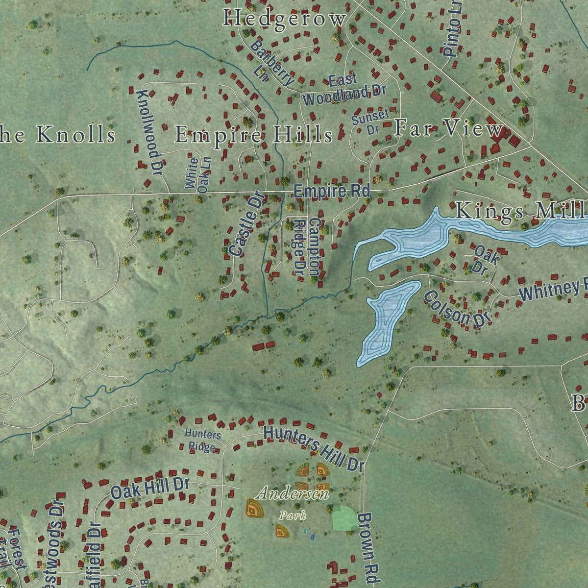 Second close-up of the map of Campton Hills, Illinois print showing more streets and buildings