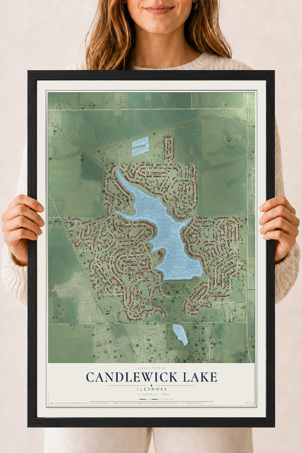 Map of Candlewick Lake, Illinois, 18 x 24 inch print in a black wood frame