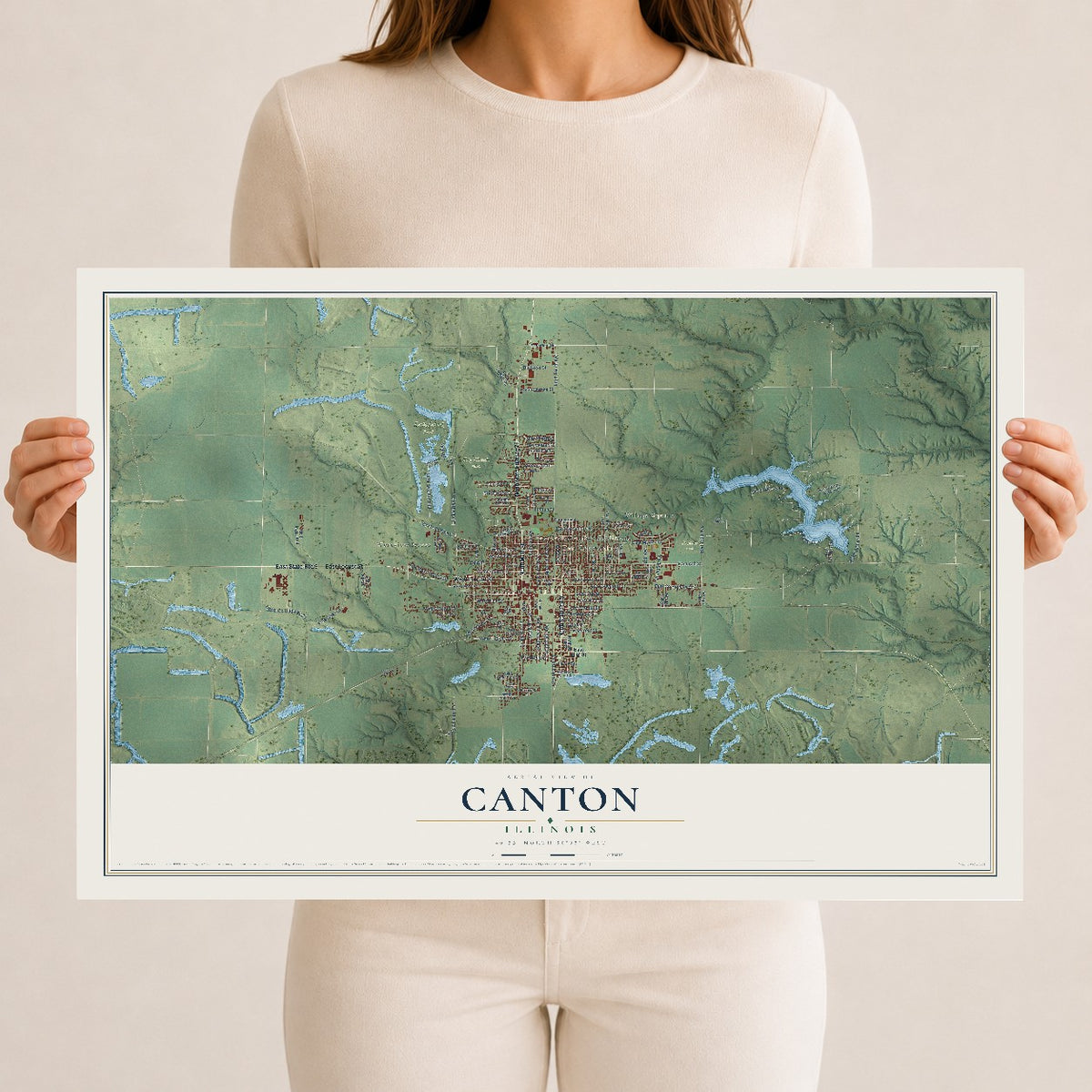 Map of Canton, Illinois, 12 x 18 inch unframed archival matte print
