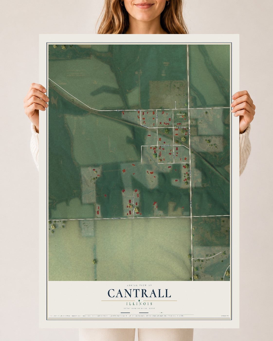 Map of Cantrall, Illinois, 24 x 36 inch unframed archival matte print