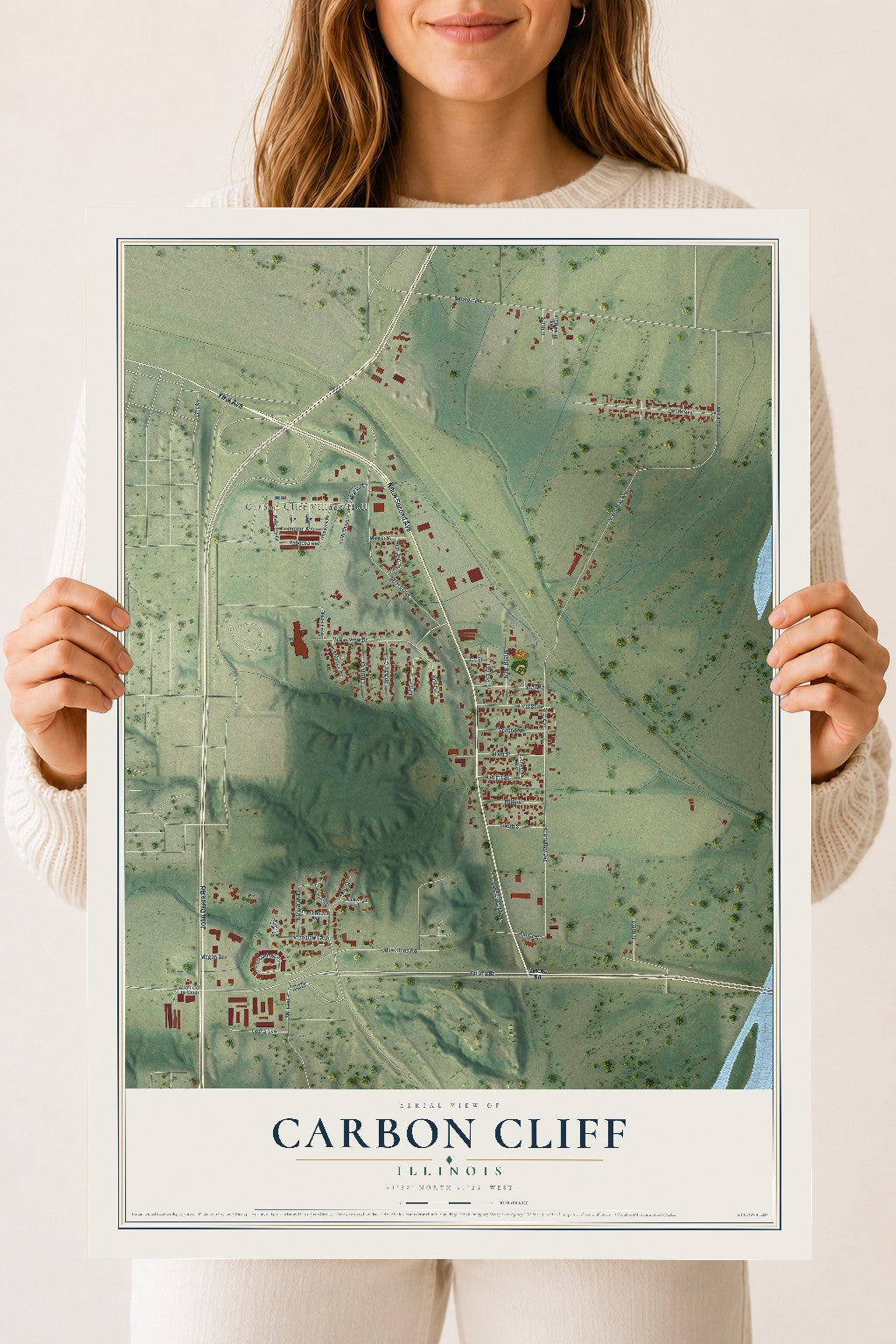 Map of Carbon Cliff, Illinois, 18 x 24 inch unframed archival matte print