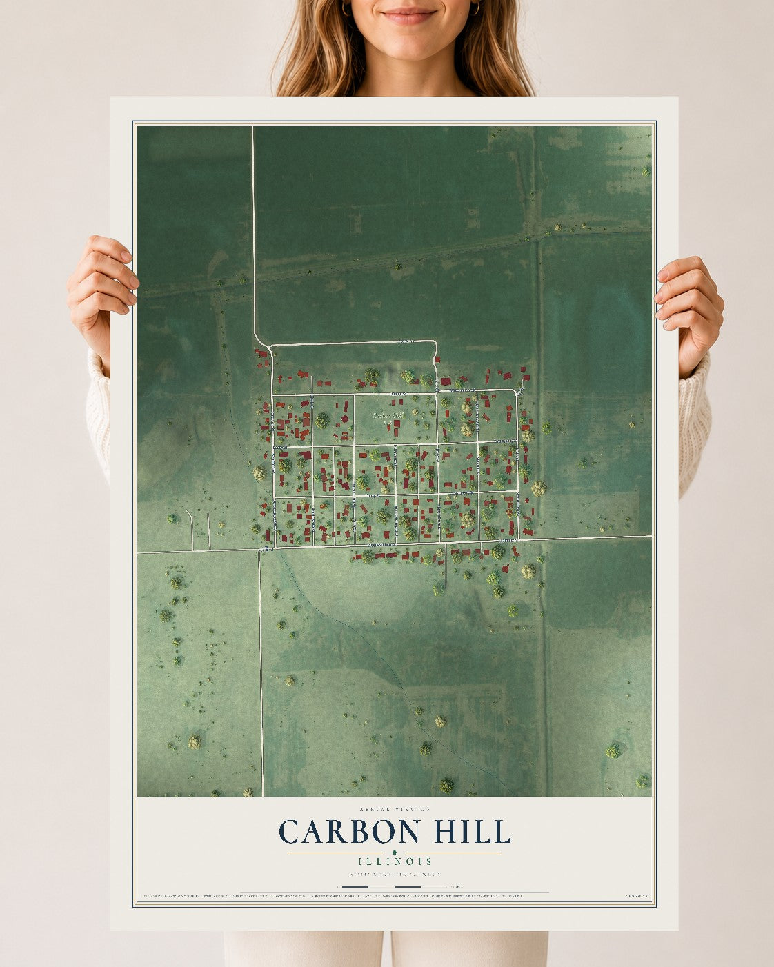 Map of Carbon Hill, Illinois, 24 x 36 inch unframed archival matte print