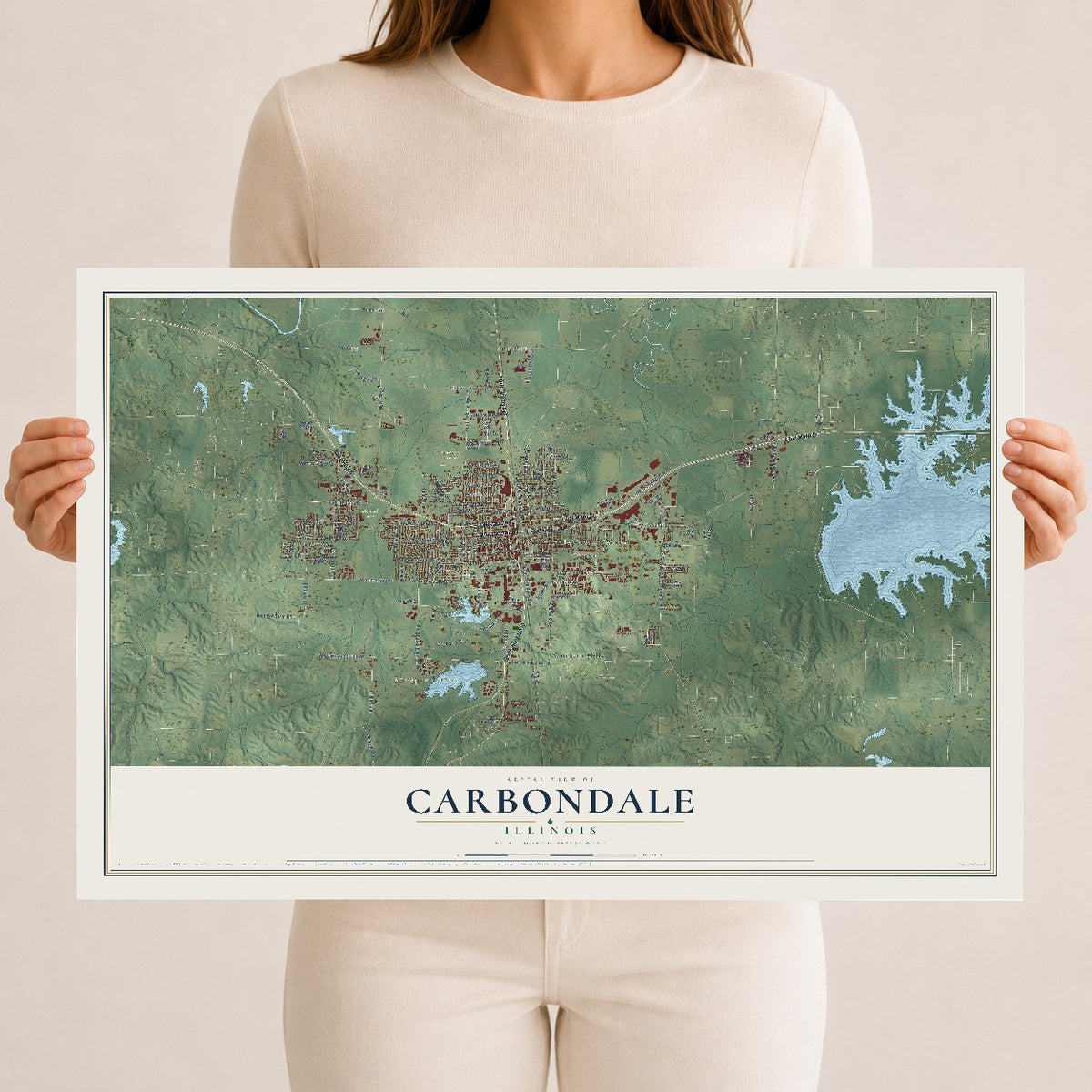 Map of Carbondale, Illinois, 12 x 18 inch unframed archival matte print