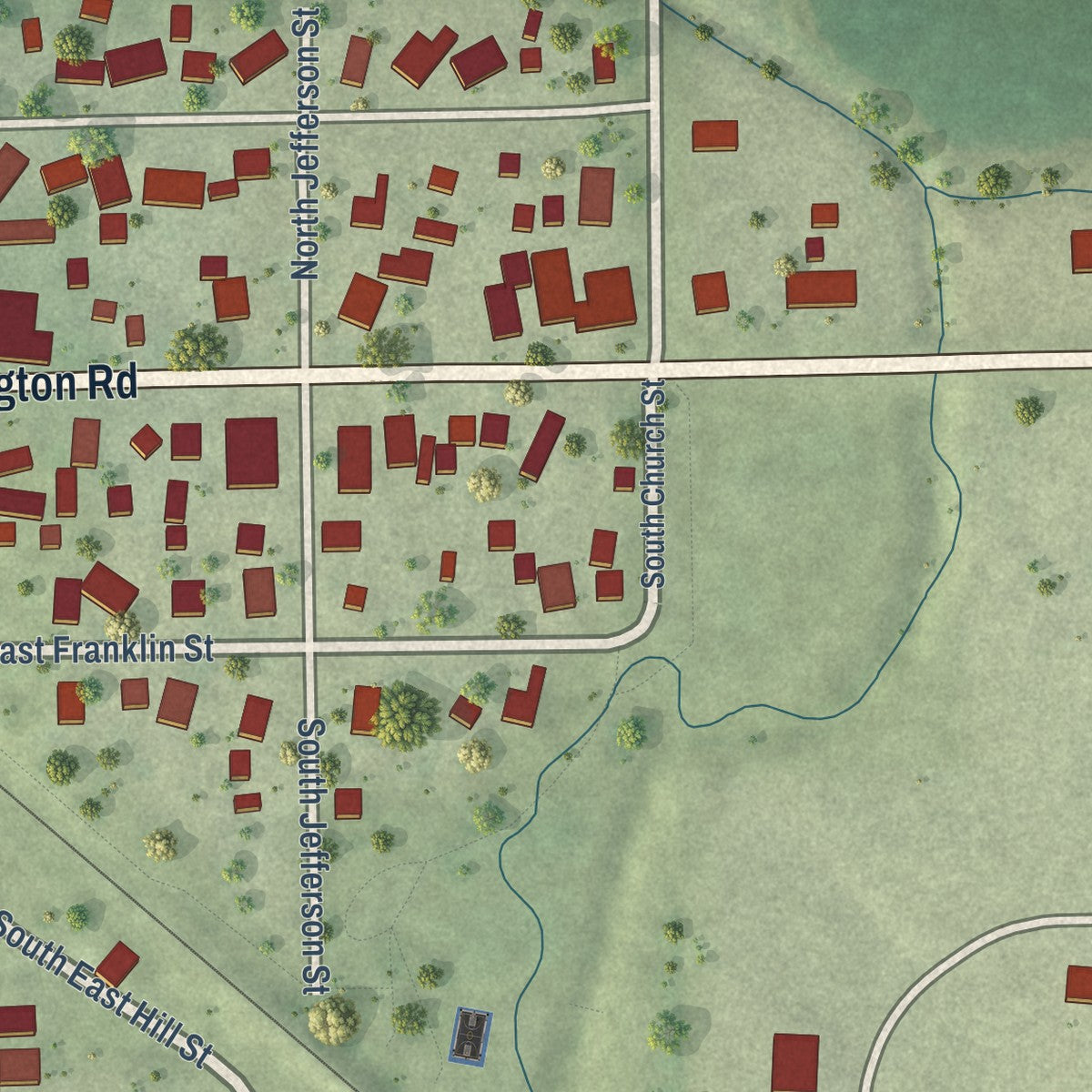 Close-up of the map of Carlock, Illinois print showing street and building detail