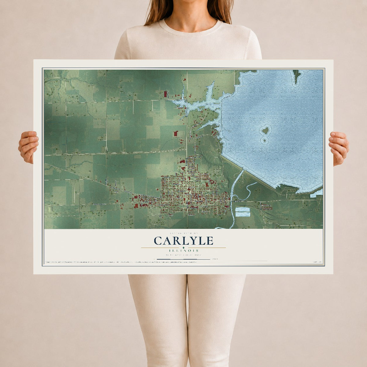 Map of Carlyle, Illinois, 24 x 36 inch unframed archival matte print