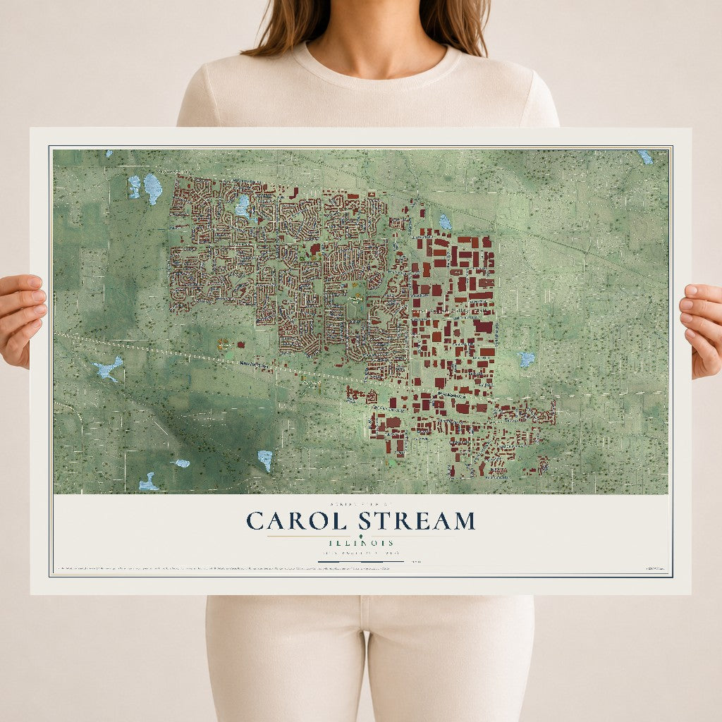 Map of Carol Stream, Illinois, 18 x 24 inch unframed archival matte print