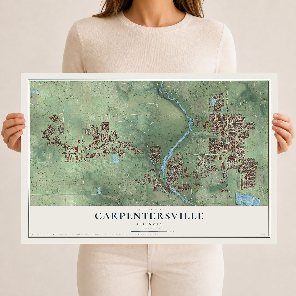 Map of Carpentersville, Illinois, 12 x 18 inch unframed archival matte print