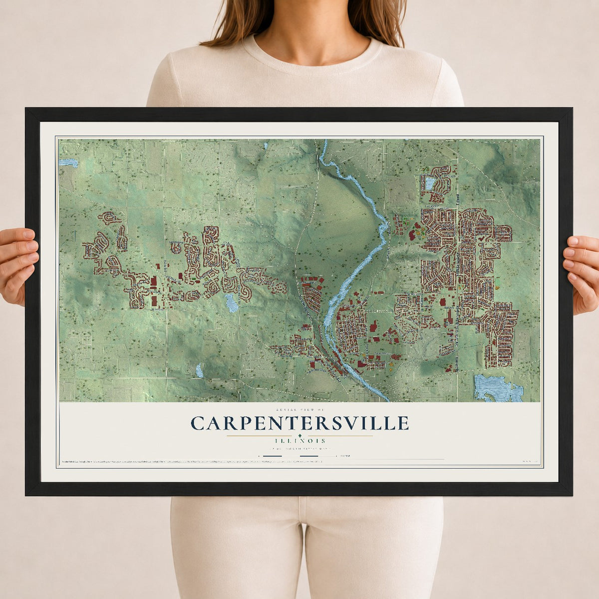 Map of Carpentersville, Illinois, 18 x 24 inch print in a black wood frame