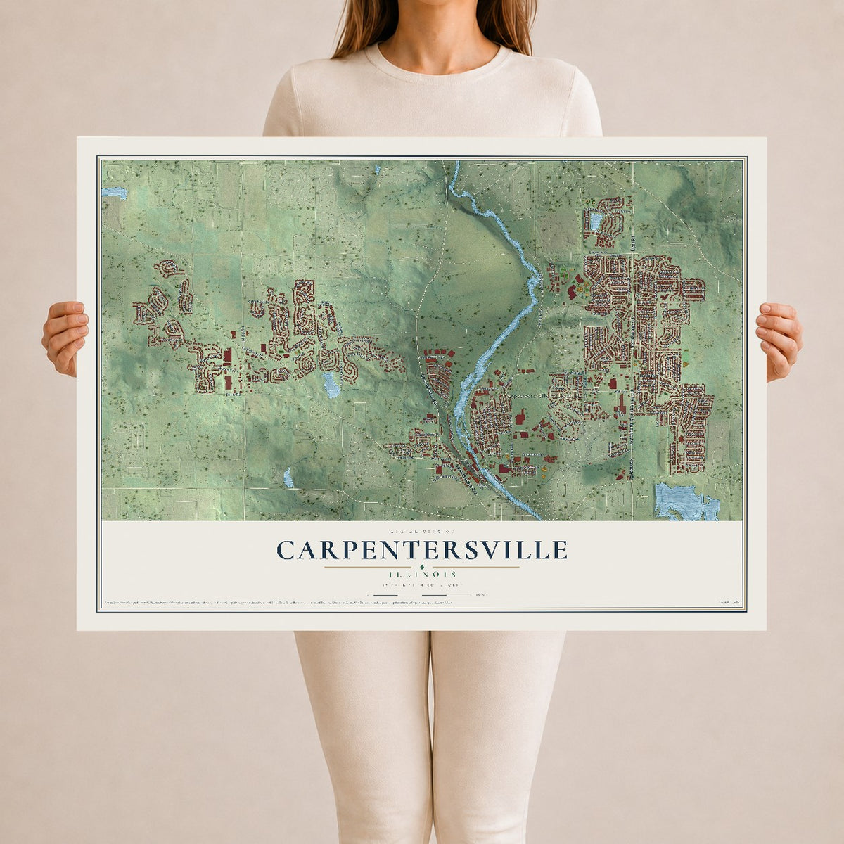 Map of Carpentersville, Illinois, 24 x 36 inch unframed archival matte print