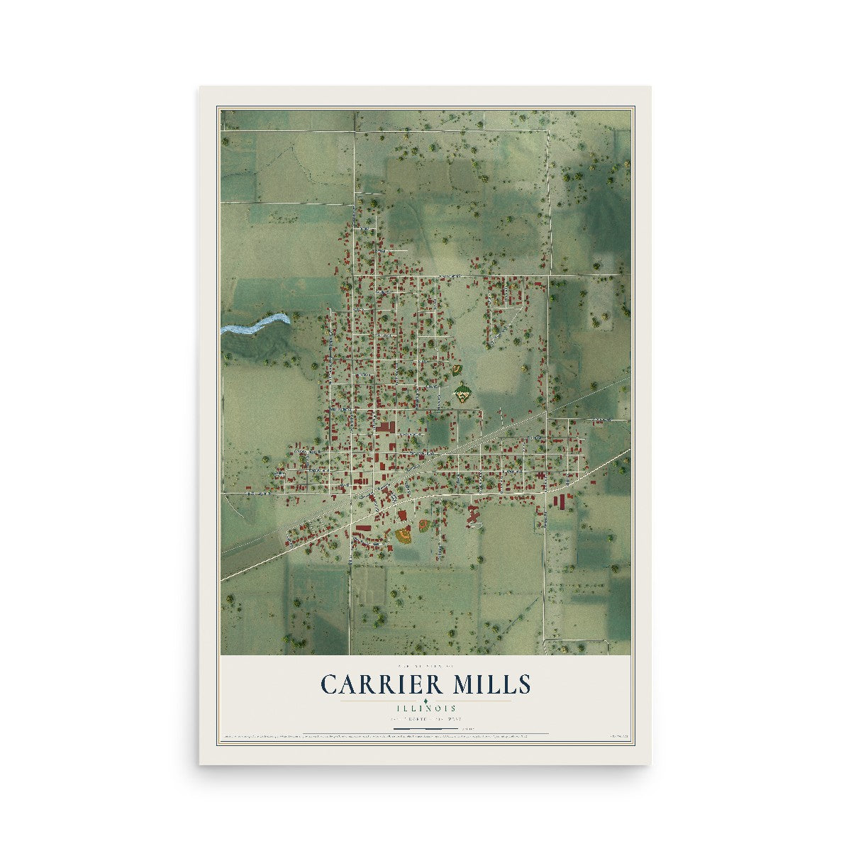 Map of Carrier Mills, Illinois, 12 x 18 inch unframed archival matte print