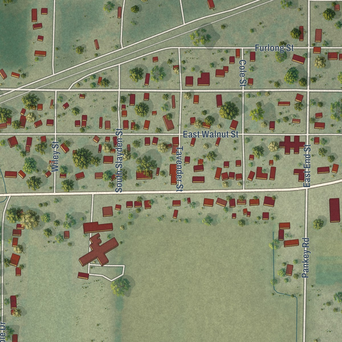Second close-up of the map of Carrier Mills, Illinois print showing more streets and buildings
