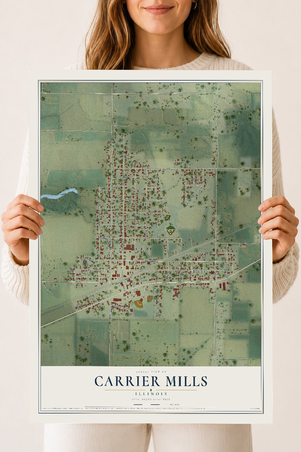 Map of Carrier Mills, Illinois, 18 x 24 inch unframed archival matte print
