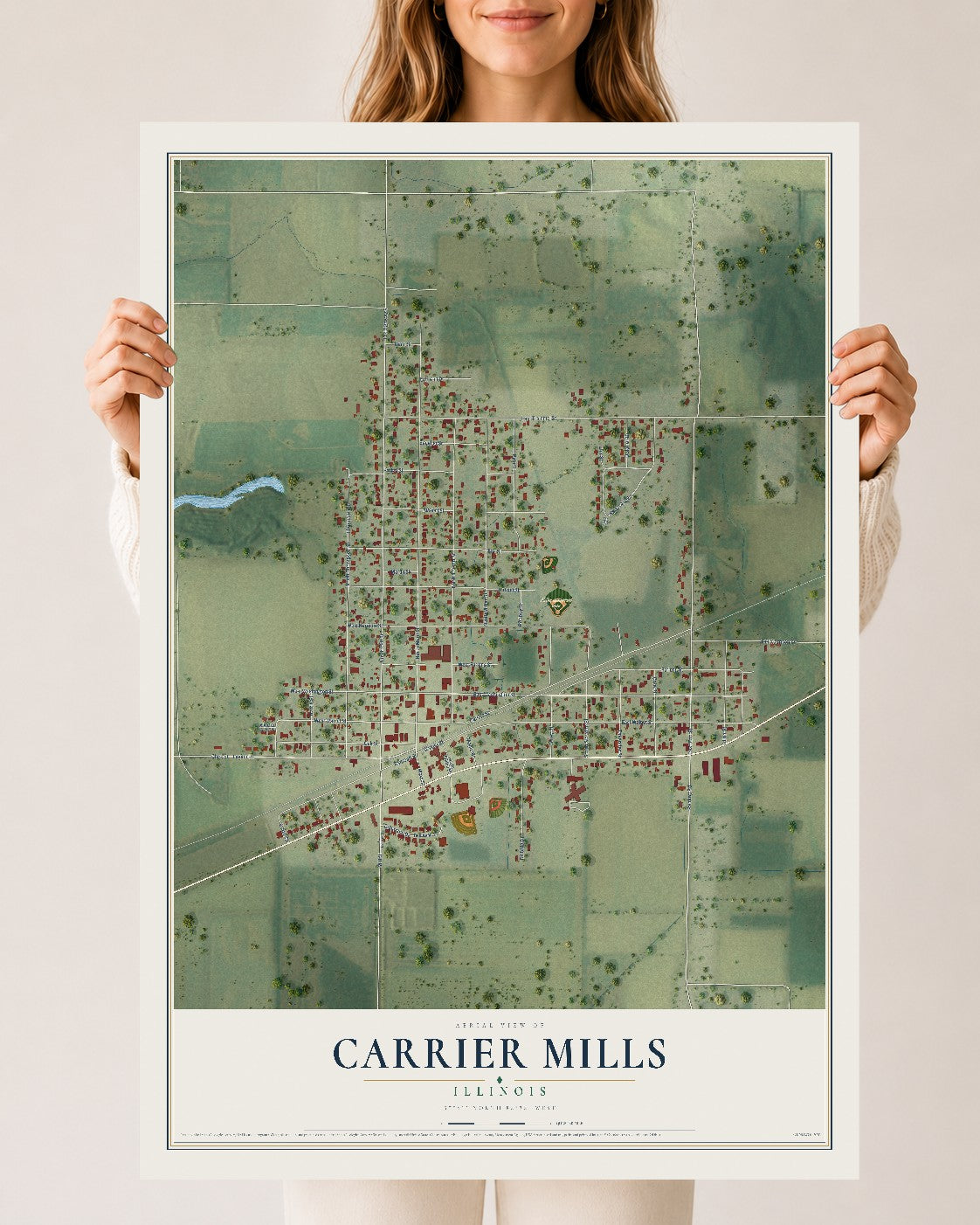 Map of Carrier Mills, Illinois, 24 x 36 inch unframed archival matte print