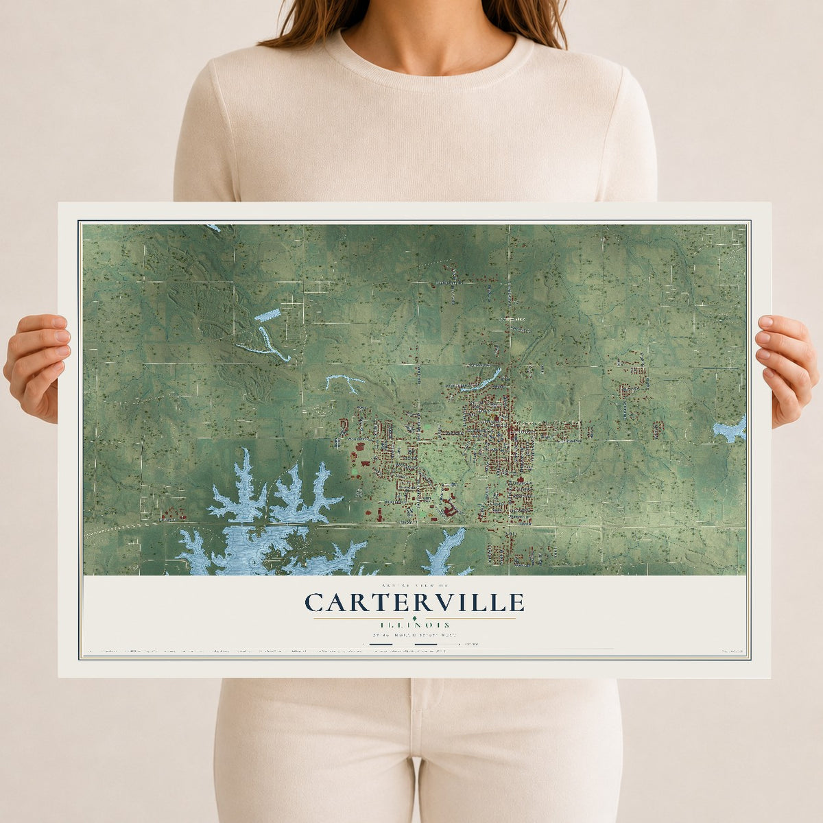 Map of Carterville, Illinois, 12 x 18 inch unframed archival matte print