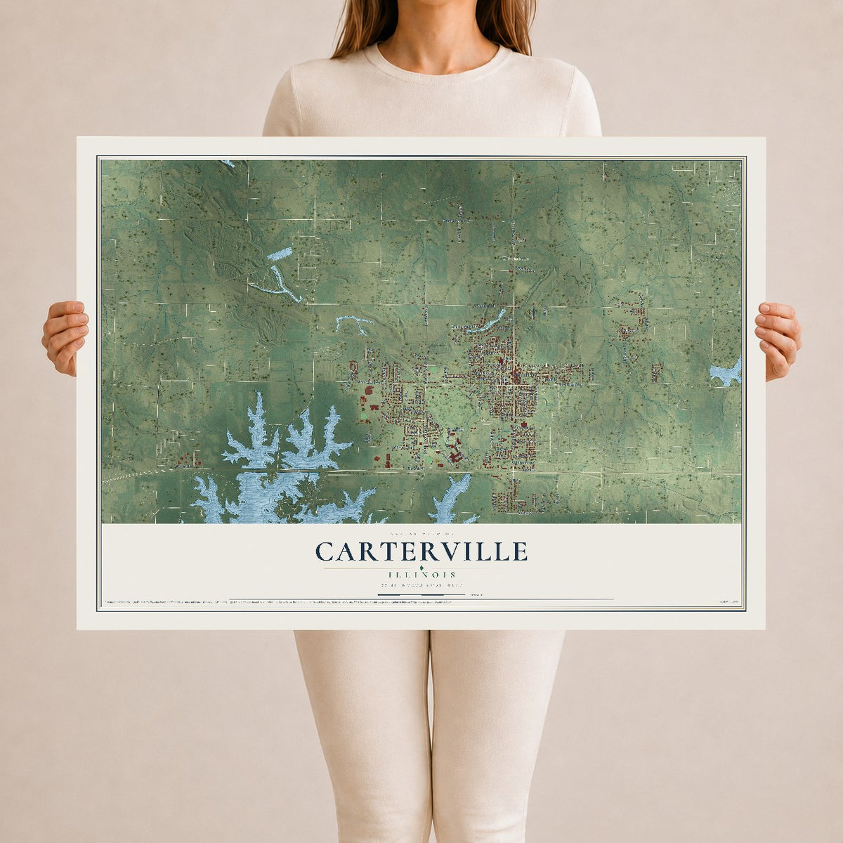 Map of Carterville, Illinois, 24 x 36 inch unframed archival matte print