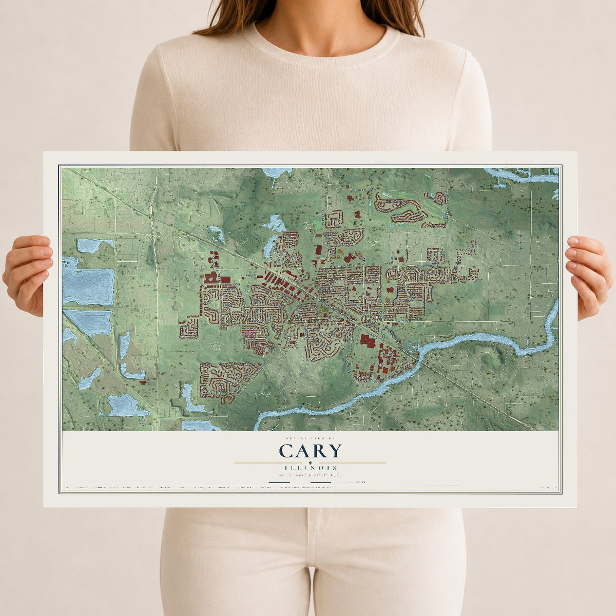 Map of Cary, Illinois, 12 x 18 inch unframed archival matte print