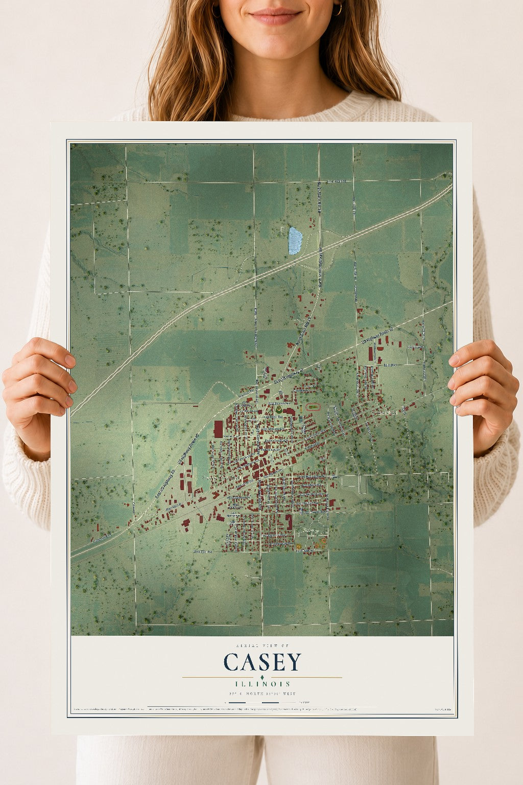 Map of Casey, Illinois, 18 x 24 inch unframed archival matte print