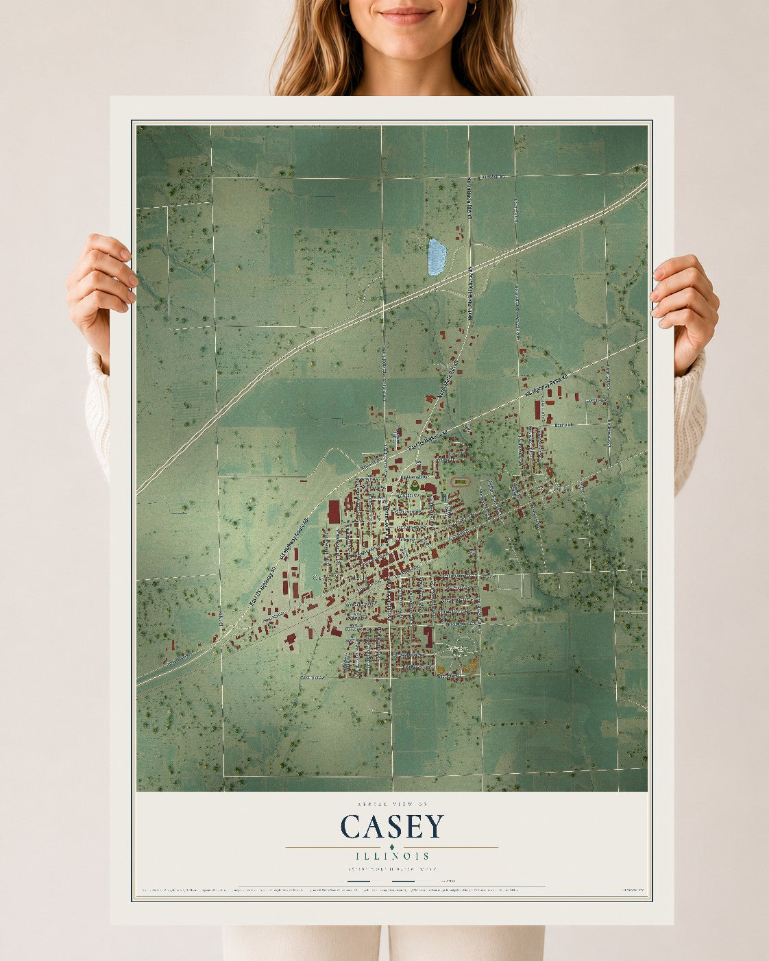 Map of Casey, Illinois, 24 x 36 inch unframed archival matte print