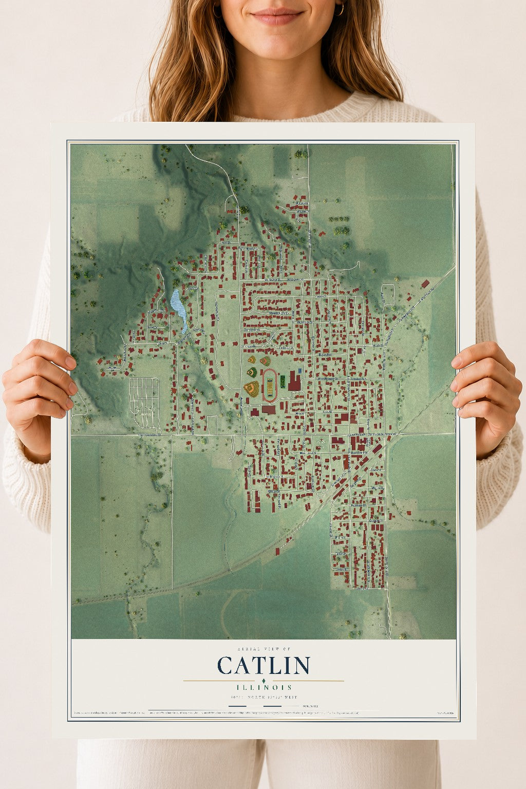 Map of Catlin, Illinois, 18 x 24 inch unframed archival matte print