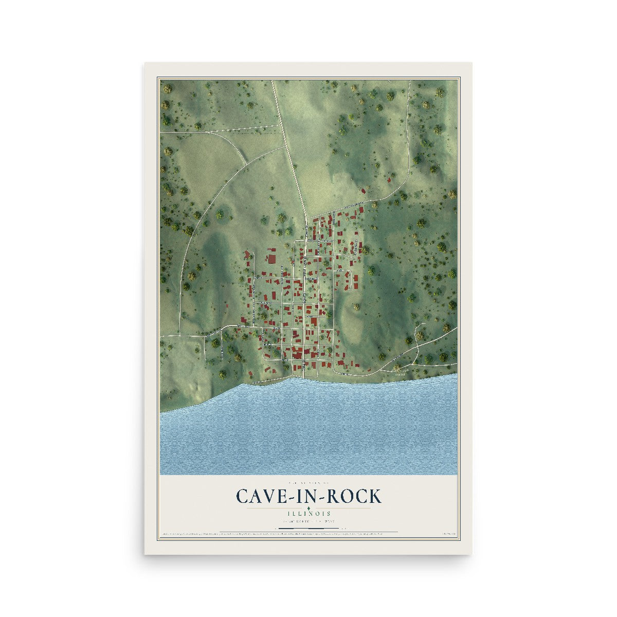 Map of Cave-In-Rock, Illinois, 12 x 18 inch unframed archival matte print