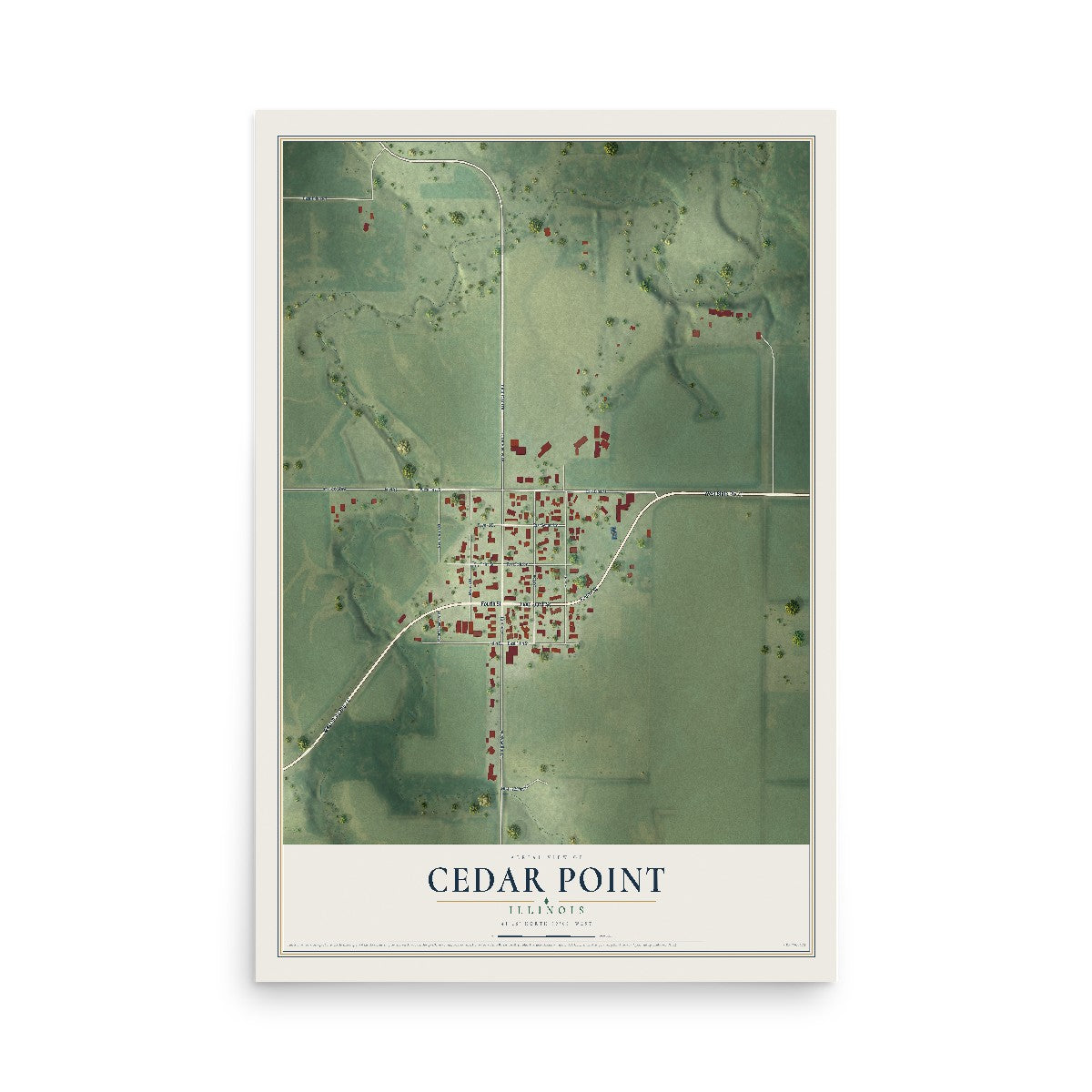 Map of Cedar Point, Illinois, 12 x 18 inch unframed archival matte print