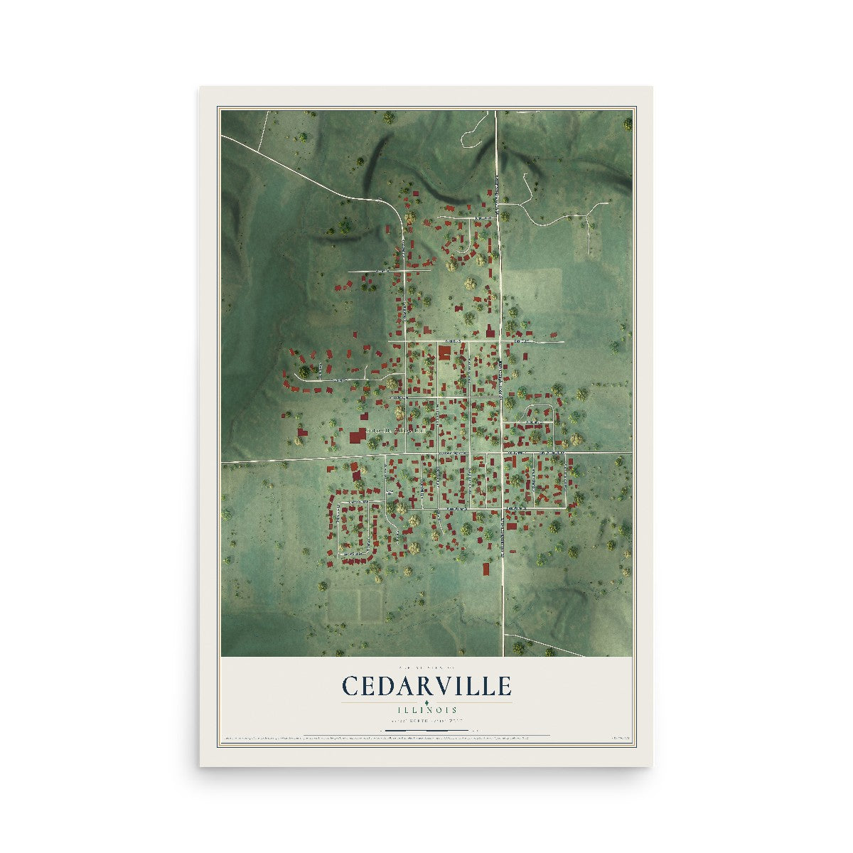 Map of Cedarville, Illinois, 12 x 18 inch unframed archival matte print