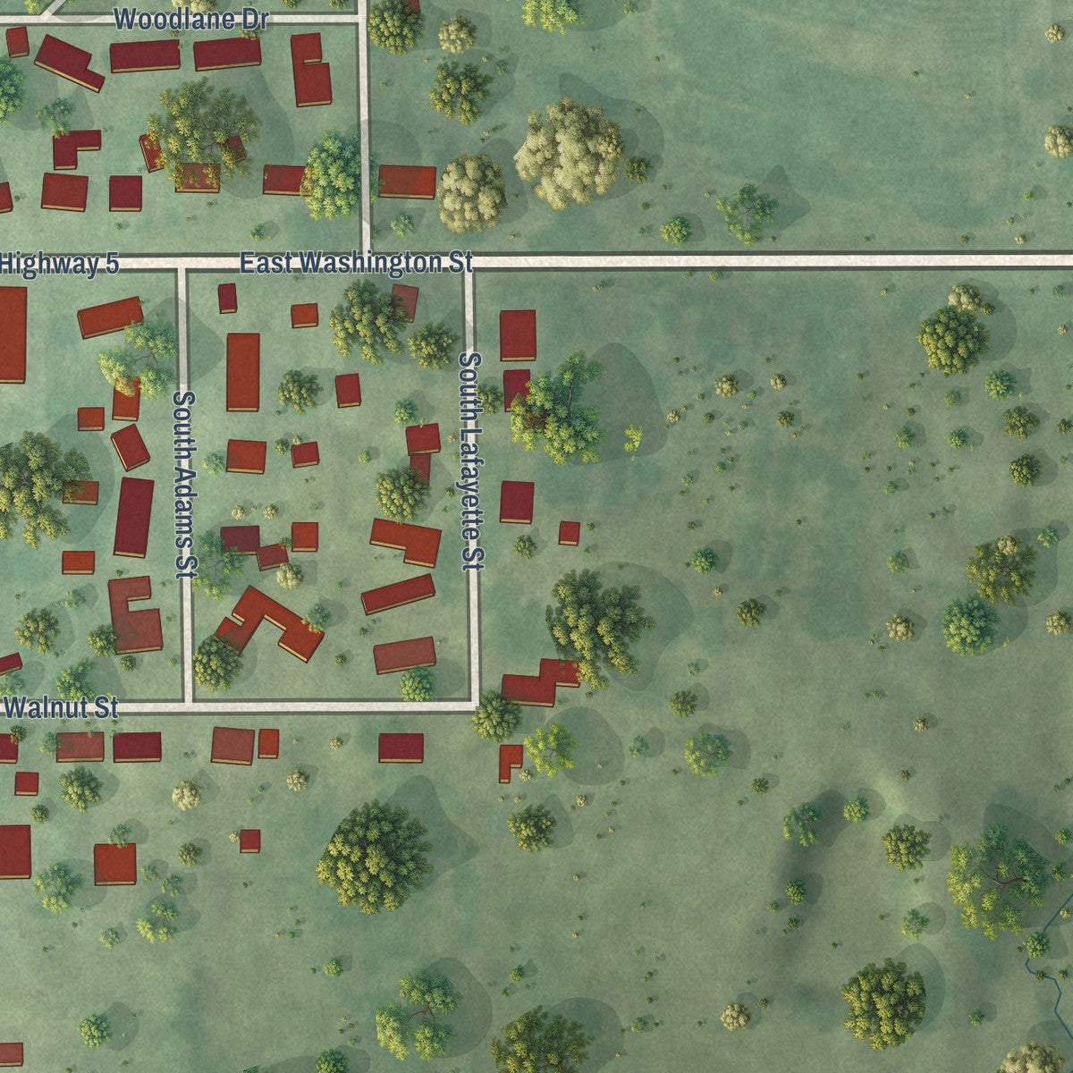Second close-up of the map of Cedarville, Illinois print showing more streets and buildings