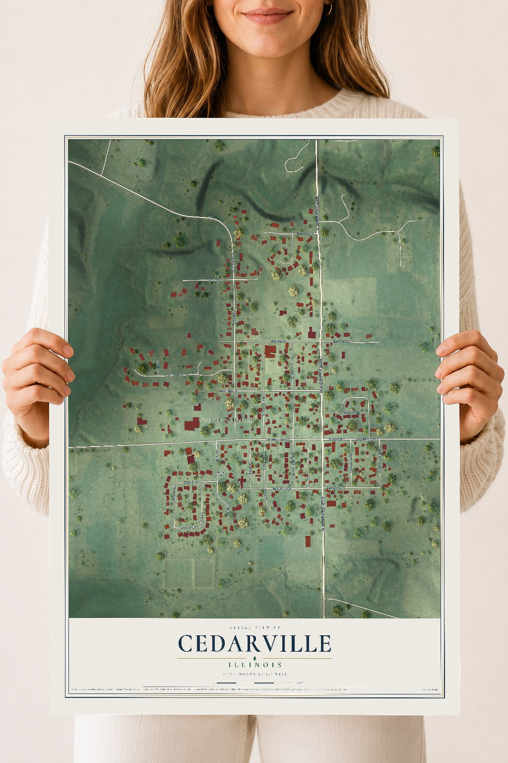 Map of Cedarville, Illinois, 18 x 24 inch unframed archival matte print