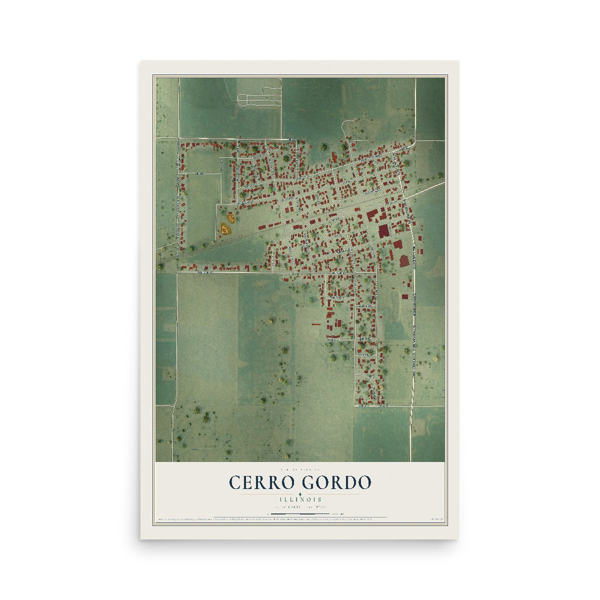 Map of Cerro Gordo, Illinois, 12 x 18 inch unframed archival matte print