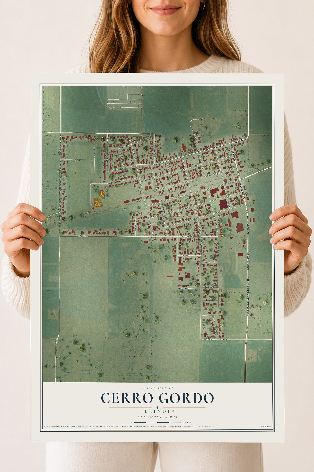 Map of Cerro Gordo, Illinois, 18 x 24 inch unframed archival matte print
