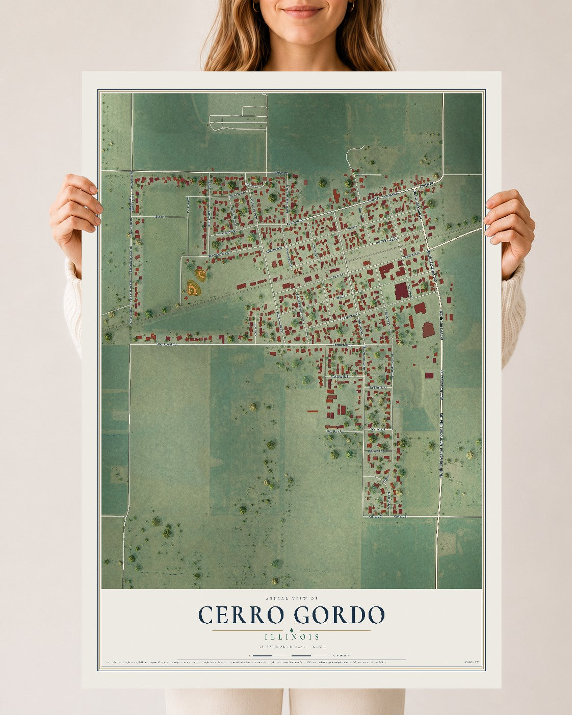 Map of Cerro Gordo, Illinois, 24 x 36 inch unframed archival matte print