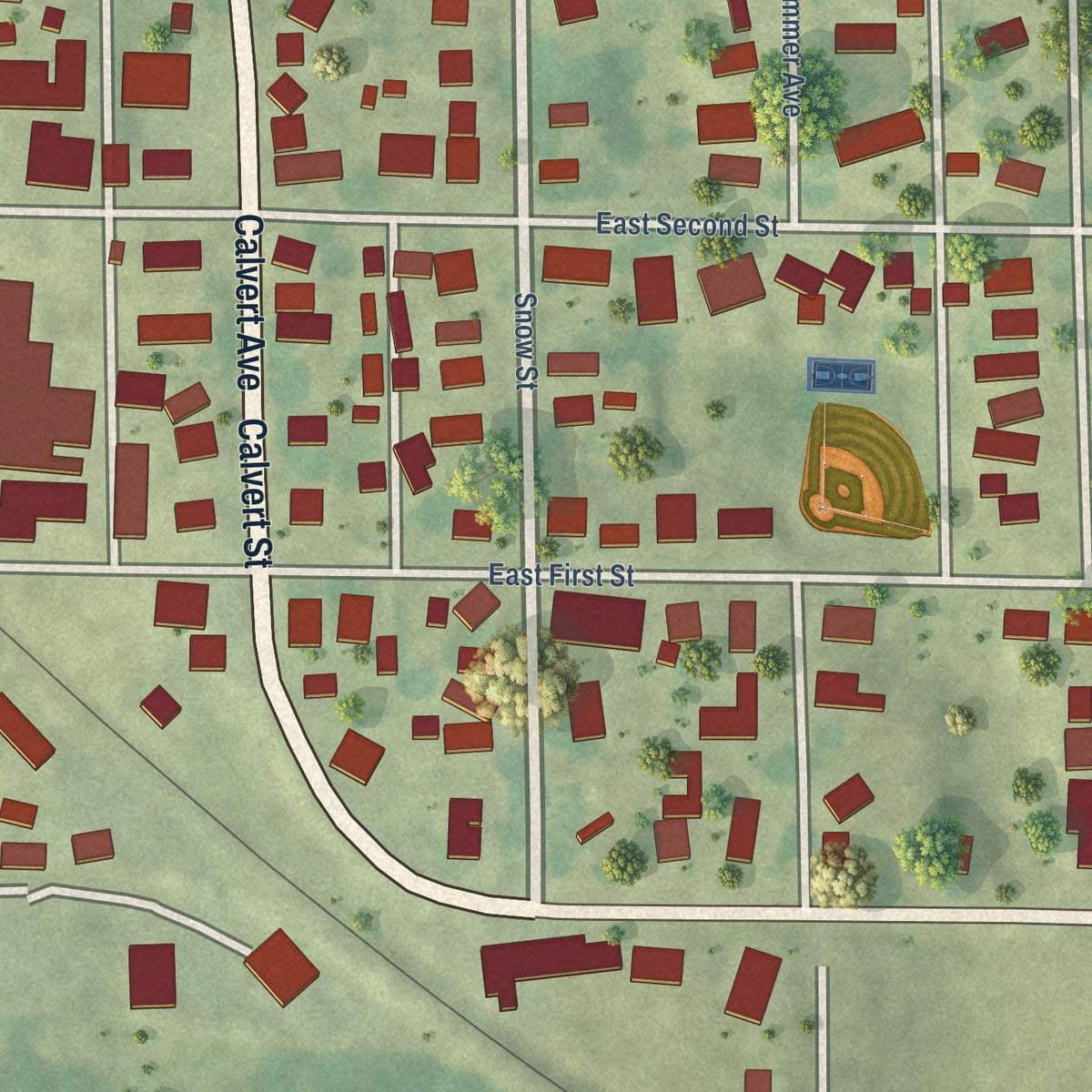 Close-up of the map of Chadwick, Illinois print showing street and building detail
