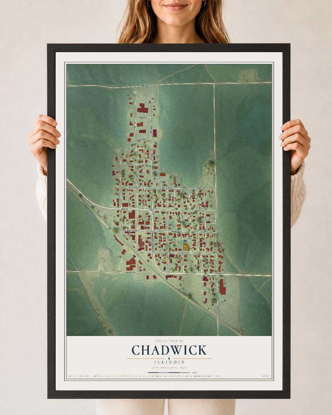 Map of Chadwick, Illinois, 24 x 36 inch print in a black wood frame