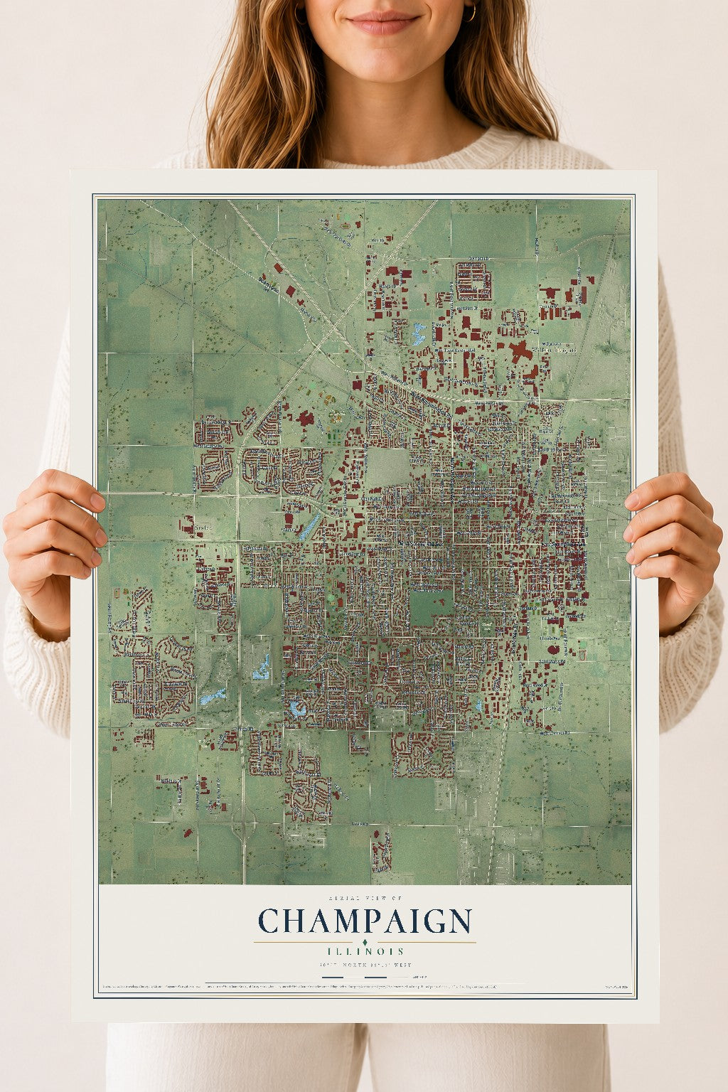 Map of Champaign, Illinois, 18 x 24 inch unframed archival matte print