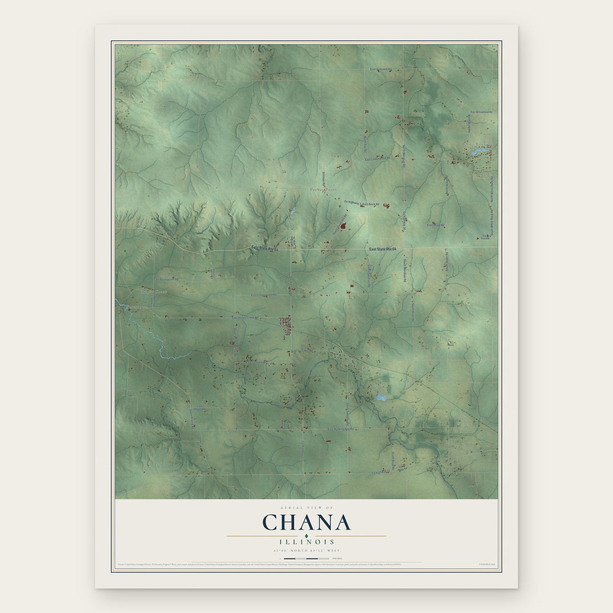 Chana, Illinois map print, the full design