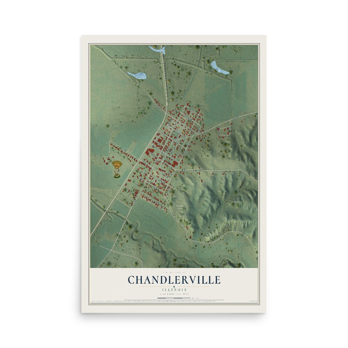 Map of Chandlerville, Illinois, 12 x 18 inch unframed archival matte print