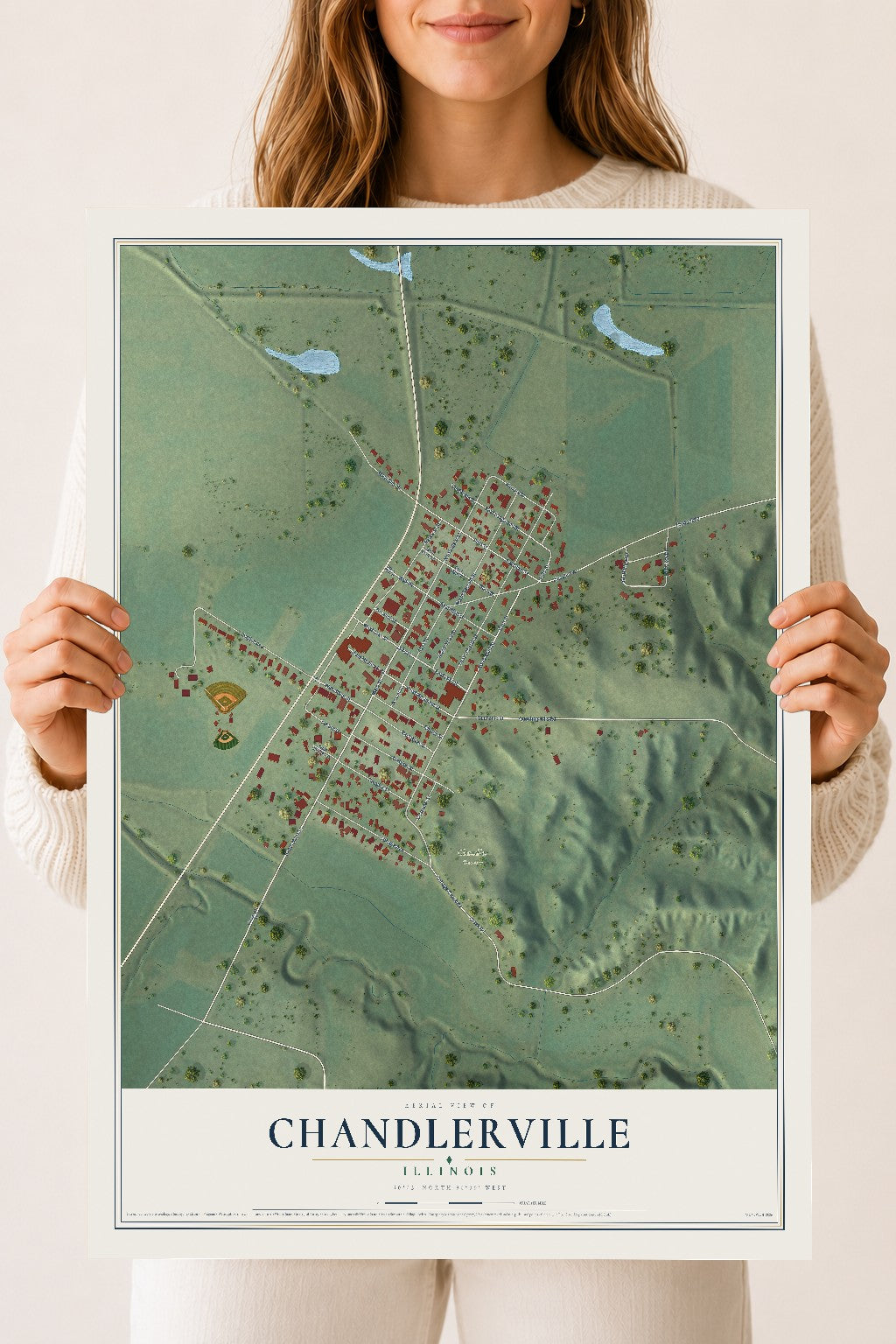 Map of Chandlerville, Illinois, 18 x 24 inch unframed archival matte print