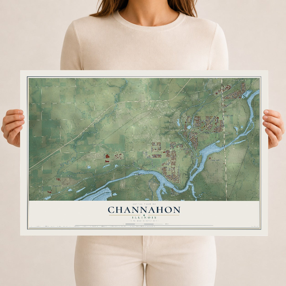 Map of Channahon, Illinois, 12 x 18 inch unframed archival matte print