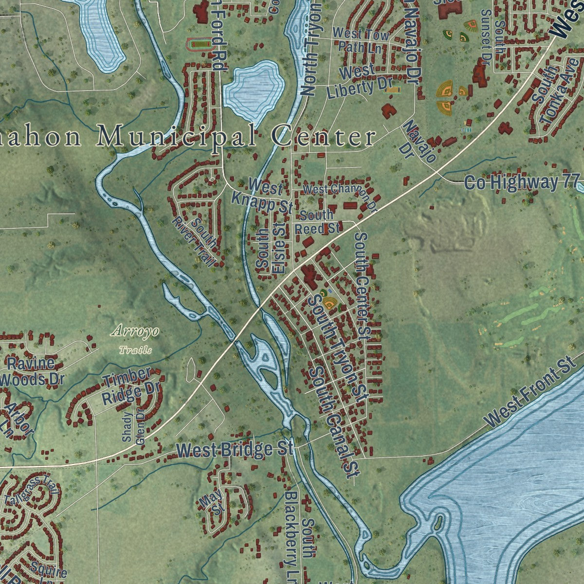 Close-up of the map of Channahon, Illinois print showing street and building detail