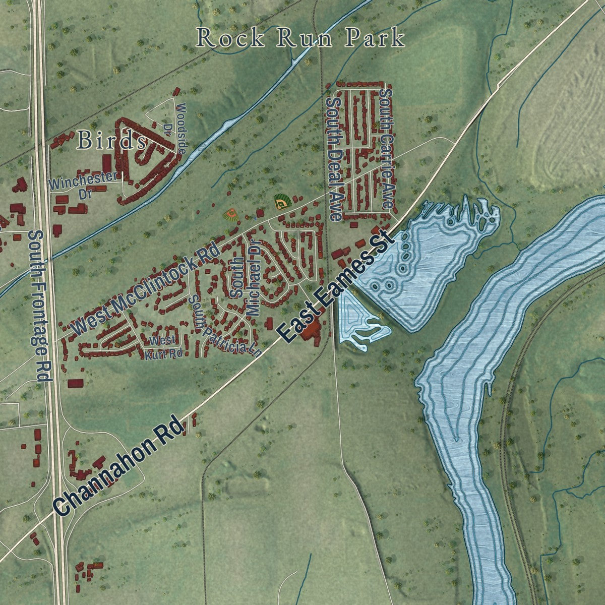 Second close-up of the map of Channahon, Illinois print showing more streets and buildings