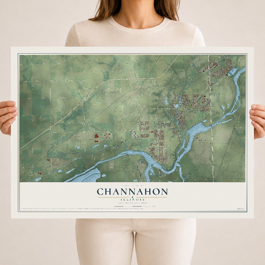 Map of Channahon, Illinois, 18 x 24 inch unframed archival matte print